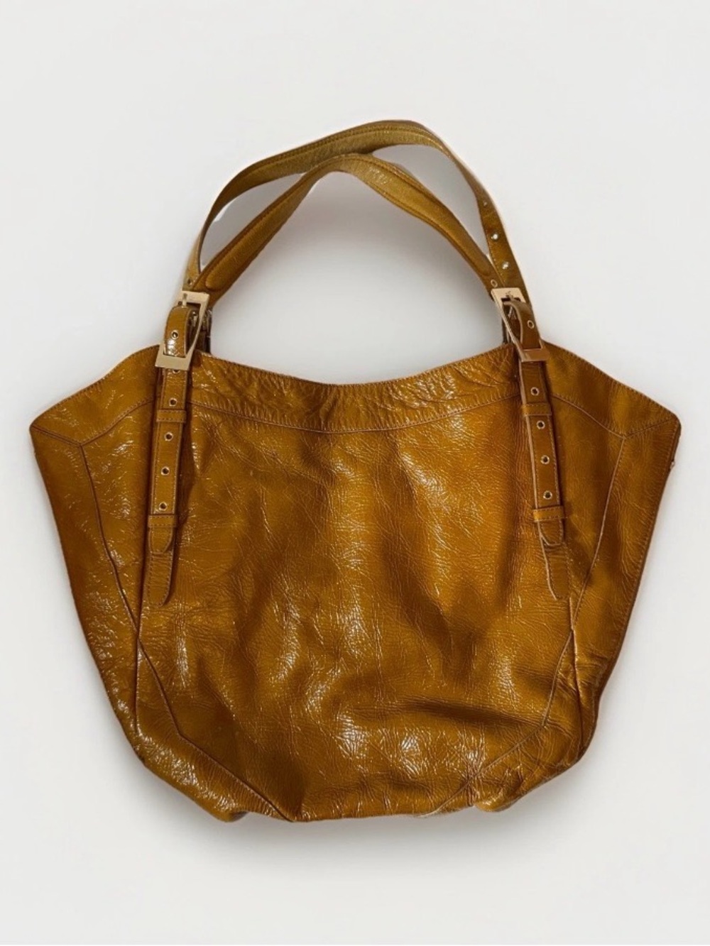 Kooba Distressed Leather Oversized Tote Mustard Brown